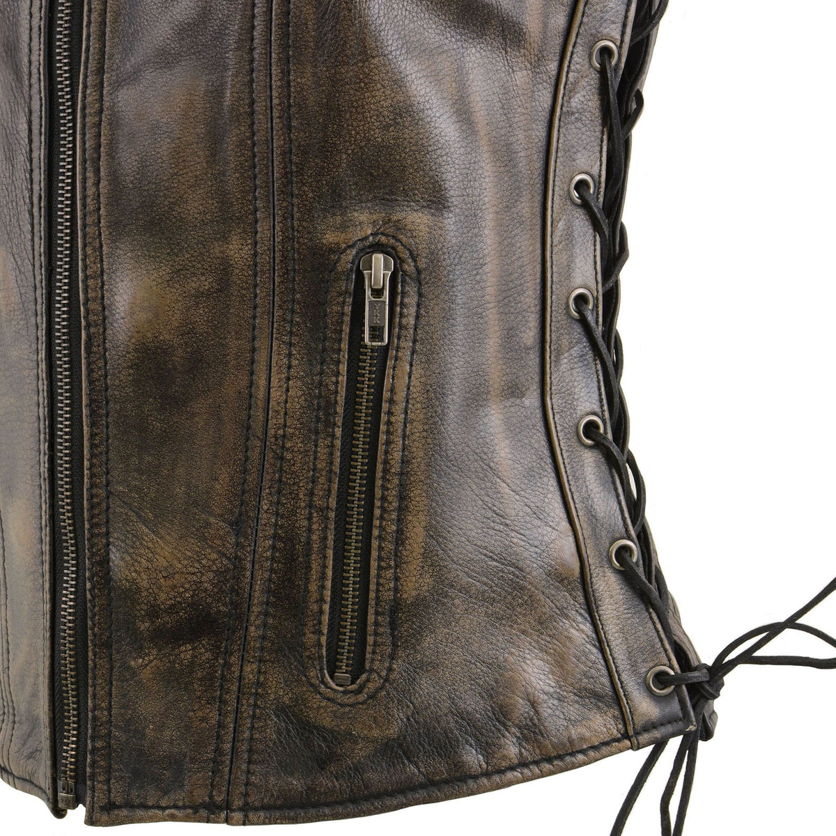 Milwaukee Leather Women's Bella Distressed Brown Leather Motorcycle Vest with Side Laces - LKL4719 - image 12