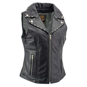 Milwaukee Leather Women's Dita Black Motorcycle Leather Vest w/ Riveted Lapel Collar - LKL4720 - image 1