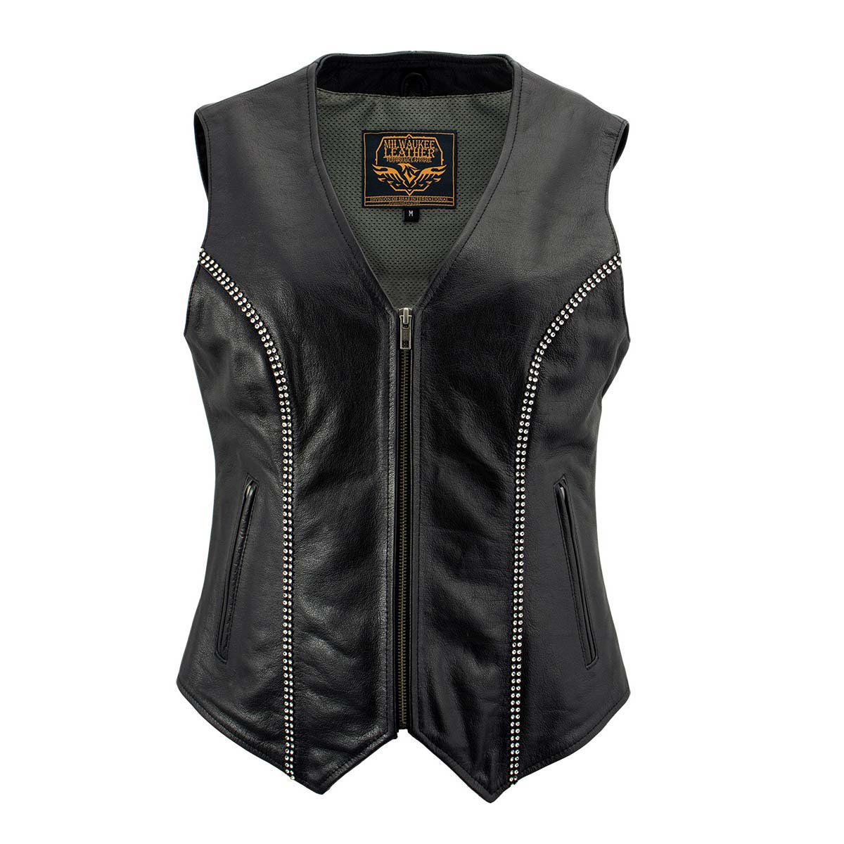Milwaukee Leather Women's 'Bling' Black Leather V-Neck Motorcycle Rider Vest with Rhinestone Detail - LKL4721 - image 11