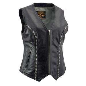 Milwaukee Leather Women's 'Bling' Black Leather V-Neck Motorcycle Rider Vest with Rhinestone Detail - LKL4721 - image 1