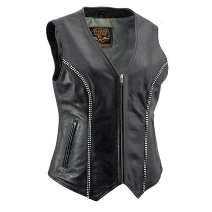 Milwaukee Leather Women's 'Bling' Black Leather V-Neck Motorcycle Rider Vest with Rhinestone Detail - LKL4721 - image 1