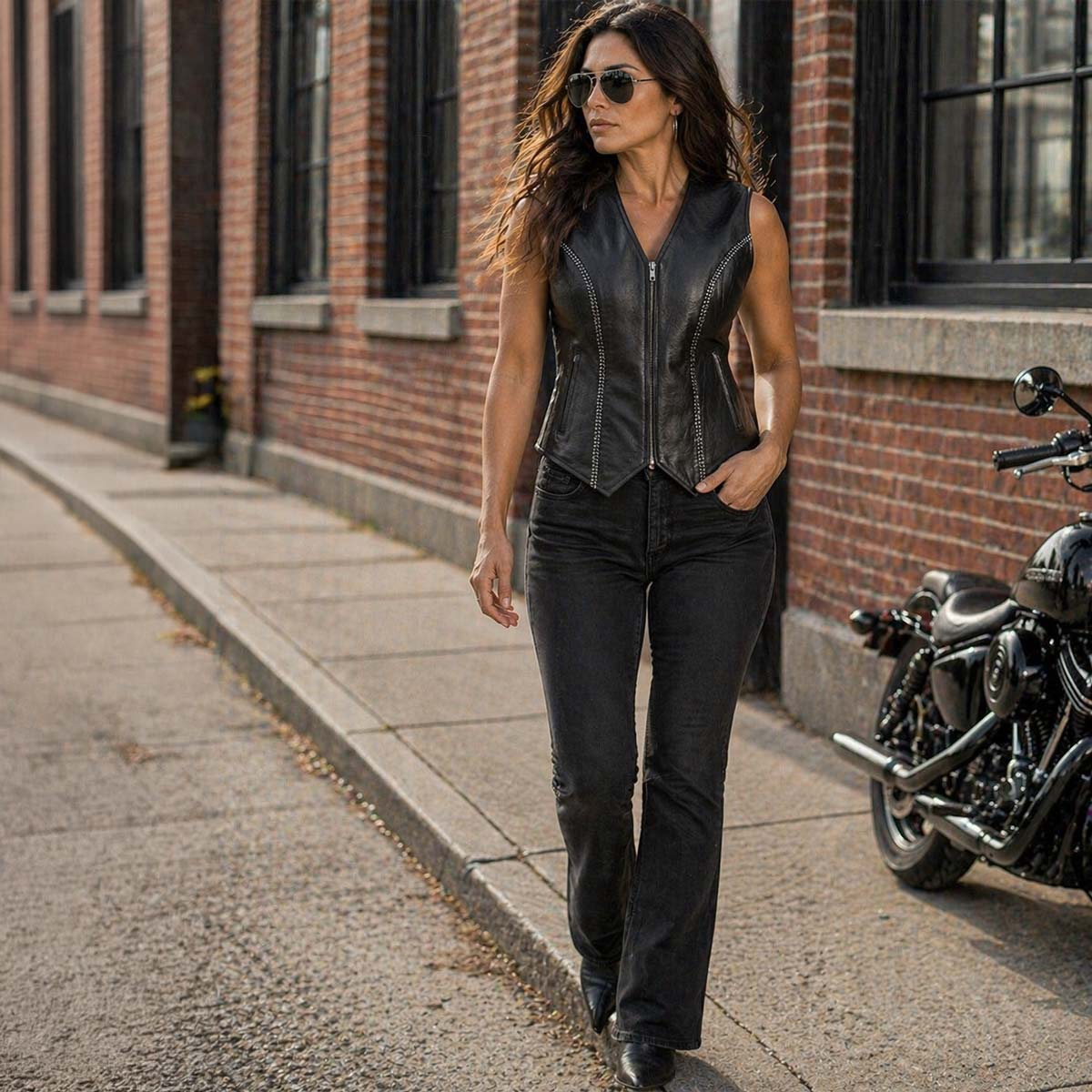 Milwaukee Leather Women's 'Bling' Black Leather V-Neck Motorcycle Rider Vest with Rhinestone Detail - LKL4721 - image 2