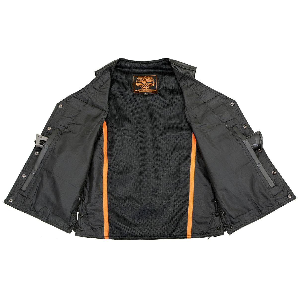 Milwaukee Leather LKM1360 Men's Classic Black Leather V-Neck Motorcycle Rider Vest w/ Adjustable Side Laces