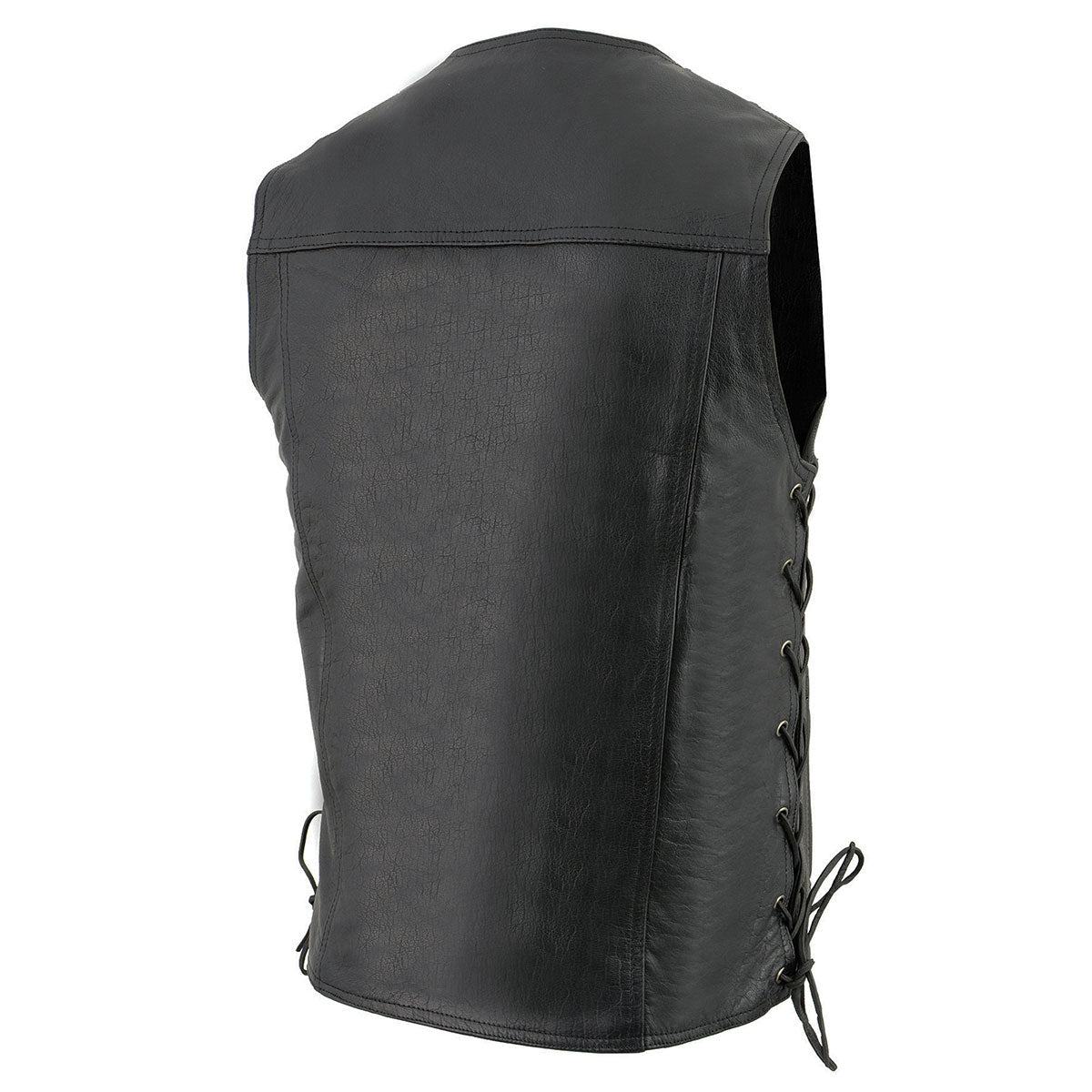 Milwaukee Leather LKM1360 Men's Classic Black Leather V-Neck Motorcycle Rider Vest w/ Adjustable Side Laces