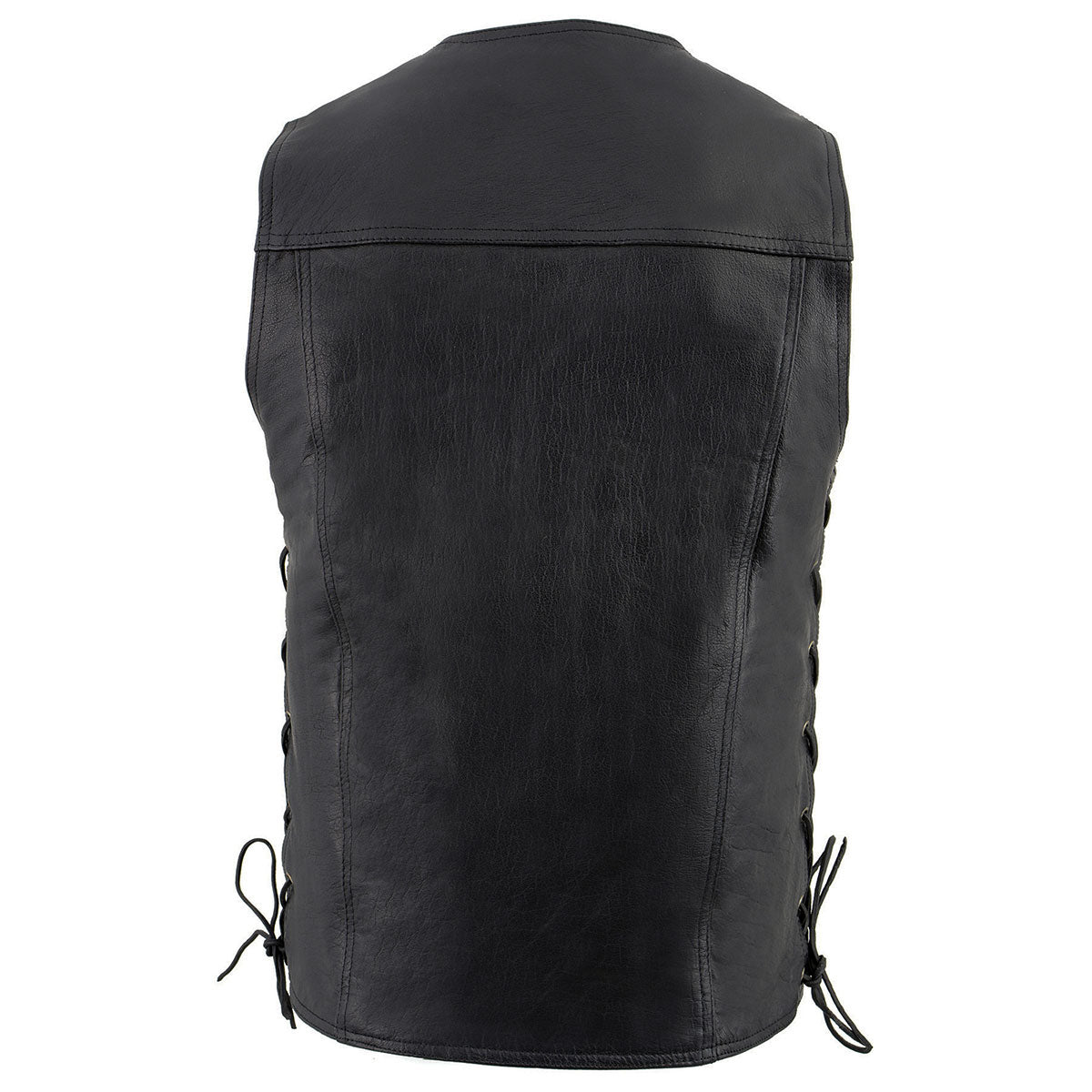 Milwaukee Leather LKM1360 Men's Classic Black Leather V-Neck Motorcycle Rider Vest w/ Adjustable Side Laces