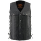 Milwaukee Leather LKM1360 Men's Classic Black Leather V-Neck Motorcycle Rider Vest w/ Adjustable Side Laces