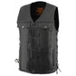 Milwaukee Leather LKM1360 Men's Classic Black Leather V-Neck Motorcycle Rider Vest w/ Adjustable Side Laces