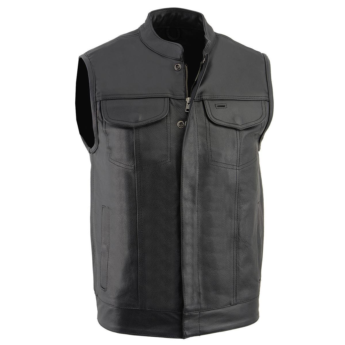 Milwaukee Leather LKM3710 Men's Black Leather Club Style Motorcycle Rider Vest w/ Zipper and Snap Button Closure