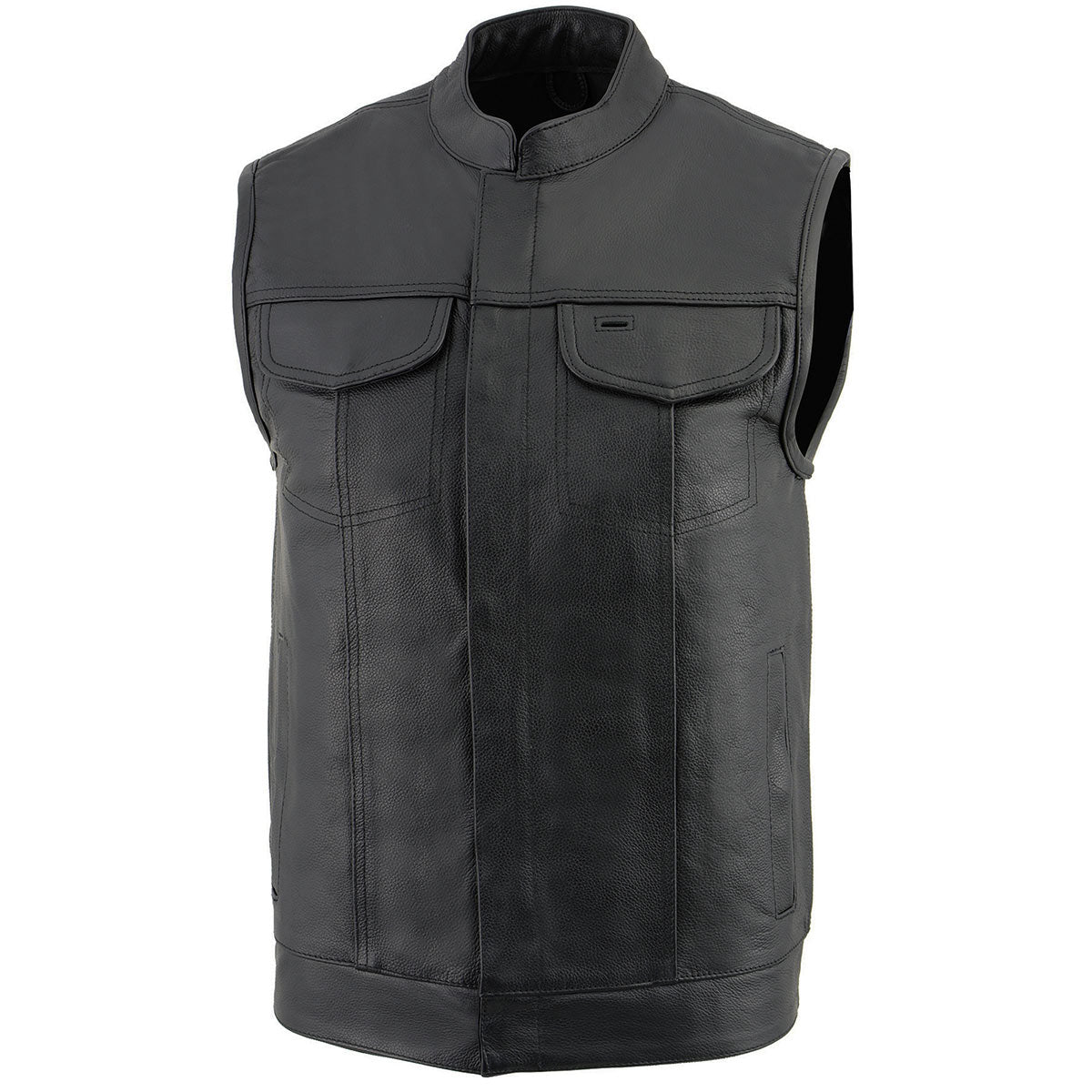 Milwaukee Leather LKM3710 Men's Black Leather Club Style Motorcycle Rider Vest w/ Zipper and Snap Button Closure