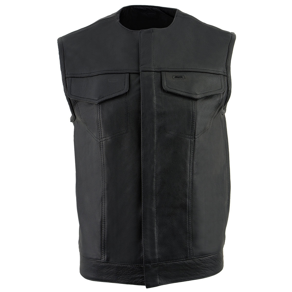 Z1R3721 Men’s ’338’ Black Collarless Motorcycle Leather Vest — image 6