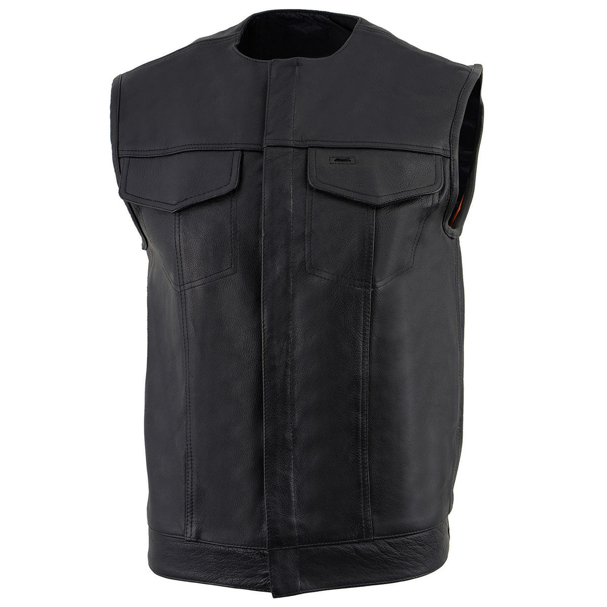 Z1R3721 Men’s ’338’ Black Collarless Motorcycle Leather Vest — image 4
