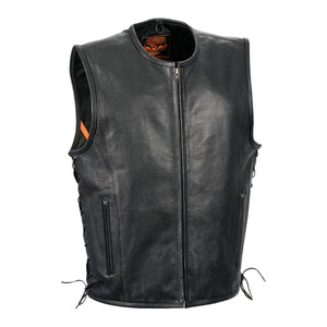 Men's Zipper Front Side Lace Leather Vest w/ Seamless Design