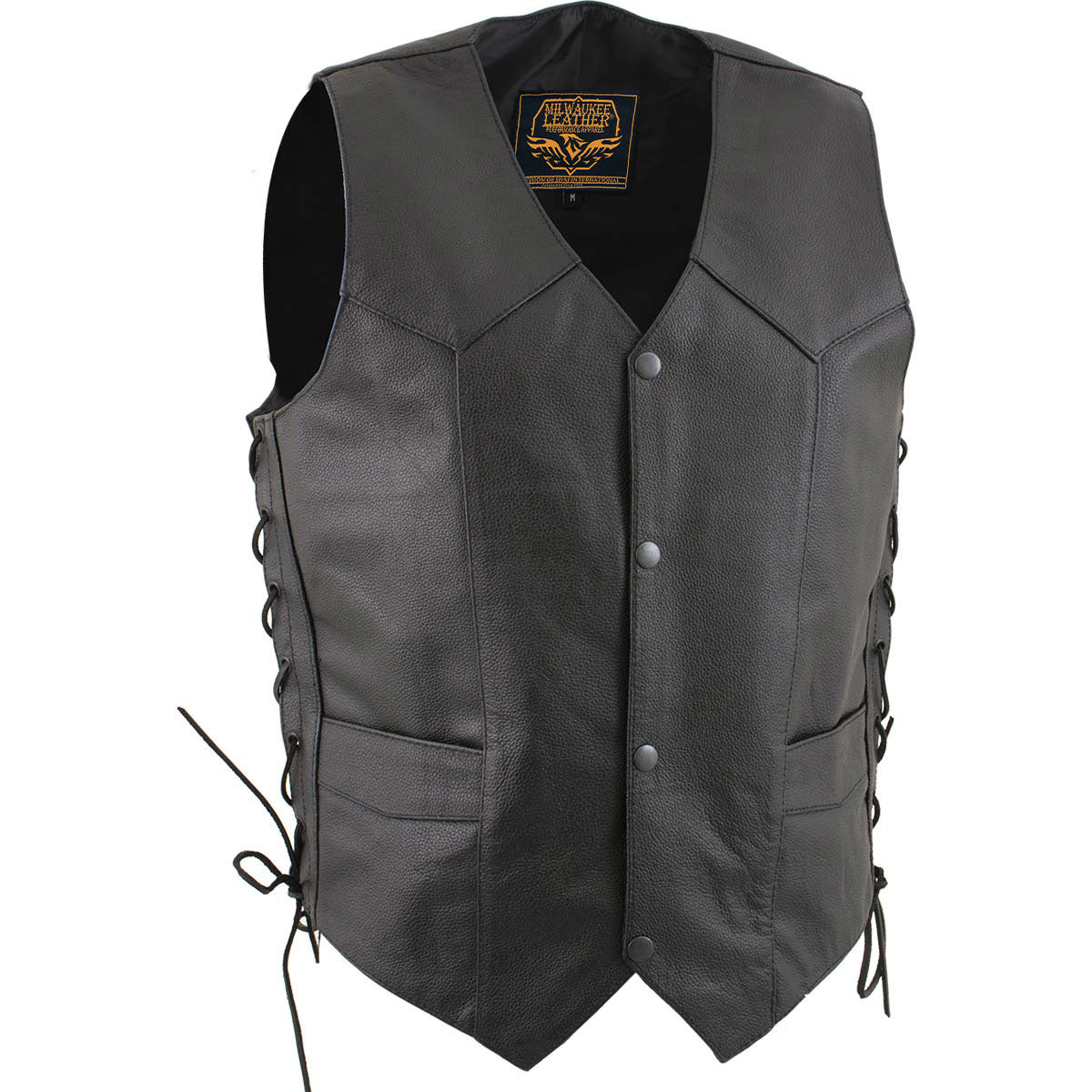 Milwaukee Leather Men's Classic ‘Side Laced Black Western Style Motorcycle Vest - LKM3776 — image 1
