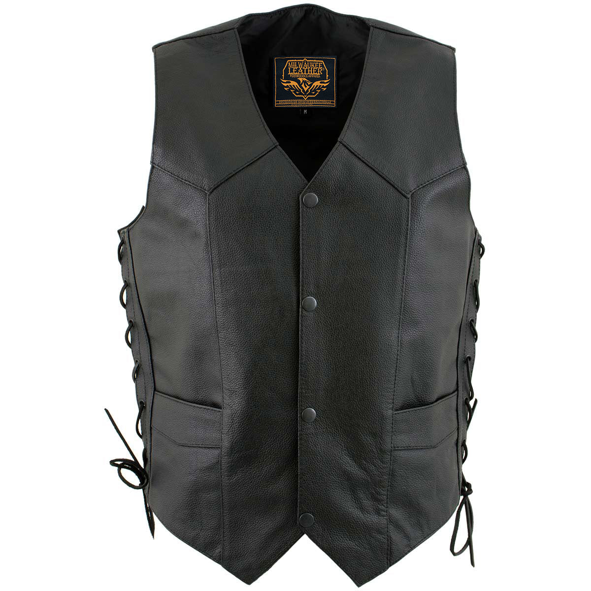Milwaukee Leather Men's Classic ‘Side Laced Black Western Style Motorcycle Vest - LKM3776 — image 7