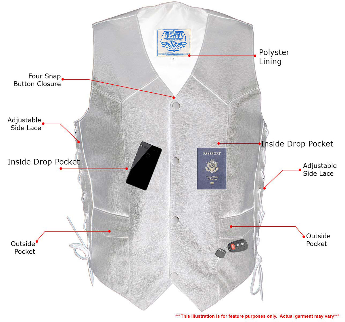Milwaukee Leather Men's Classic ‘Side Laced Black Western Style Motorcycle Vest - LKM3776 — image 2