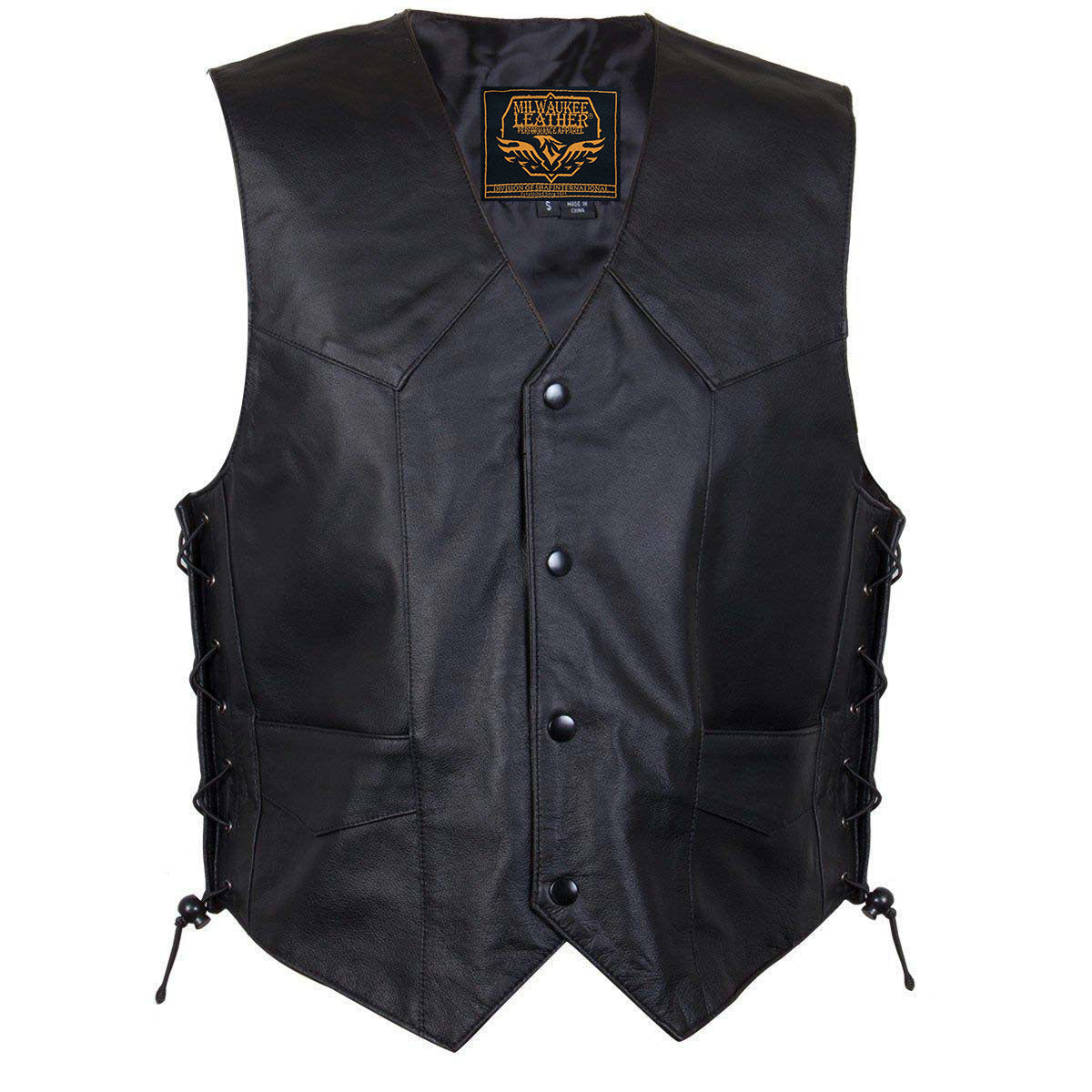 Milwaukee Leather Men's Black Classic Western Style Side Laced Motorcycle Leather Vest - LKM3779 — image 1