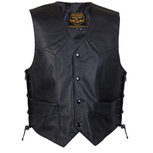 Milwaukee Leather Men's Black Classic Western Style Side Laced Motorcycle Leather Vest - LKM3779 — image 1