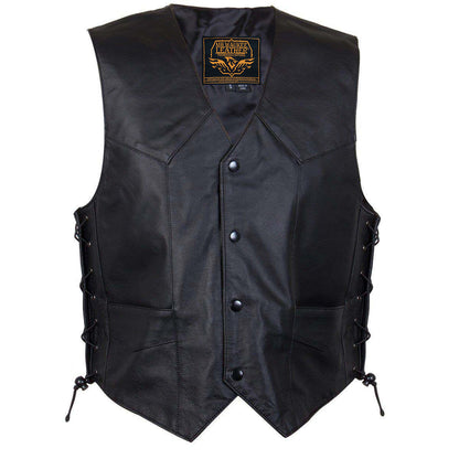 Milwaukee Leather Men's Black Classic Western Style Side Laced Motorcycle Leather Vest - LKM3779 — image 1