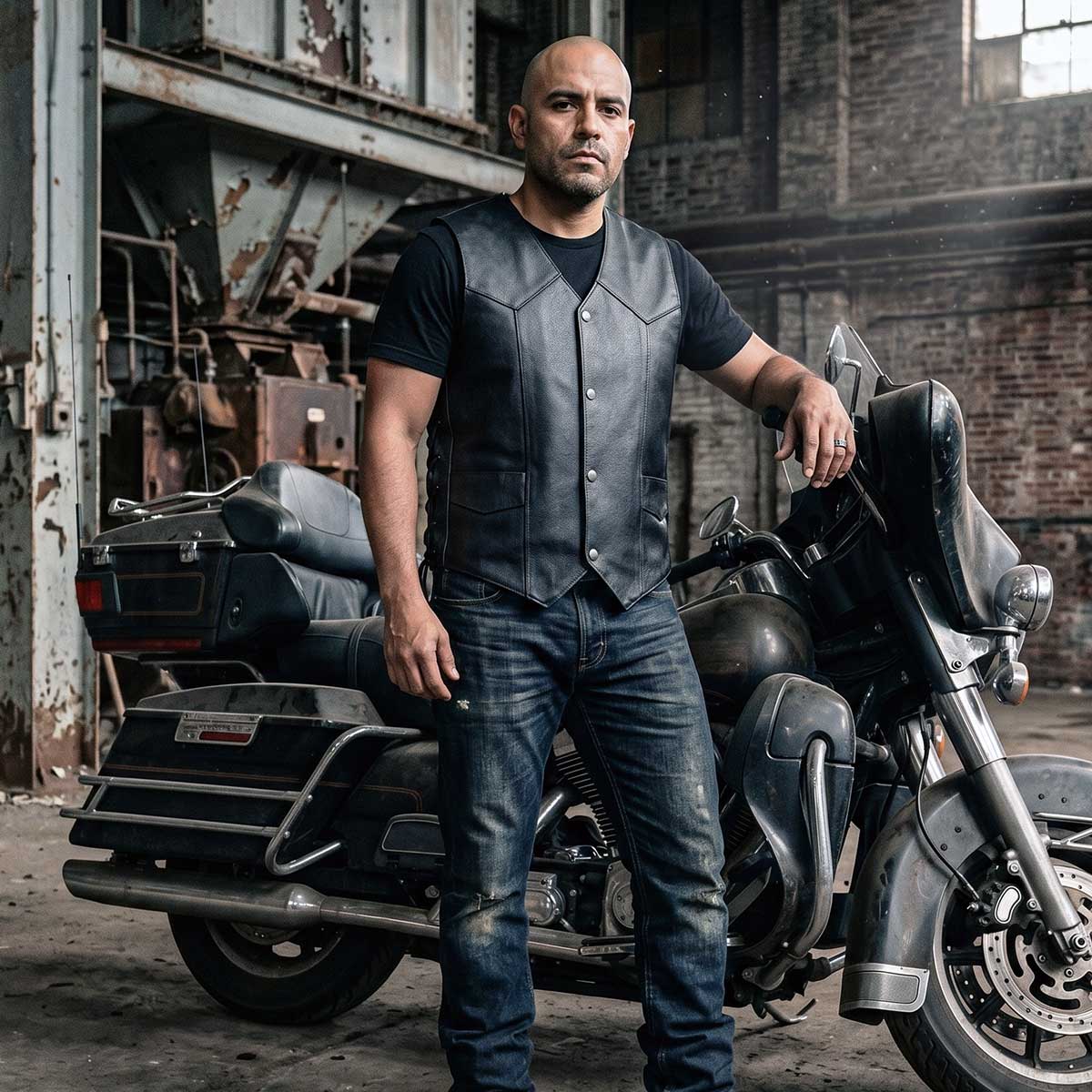 Milwaukee Leather Men's Black Classic Western Style Side Laced Motorcycle Leather Vest - LKM3779 — image 7