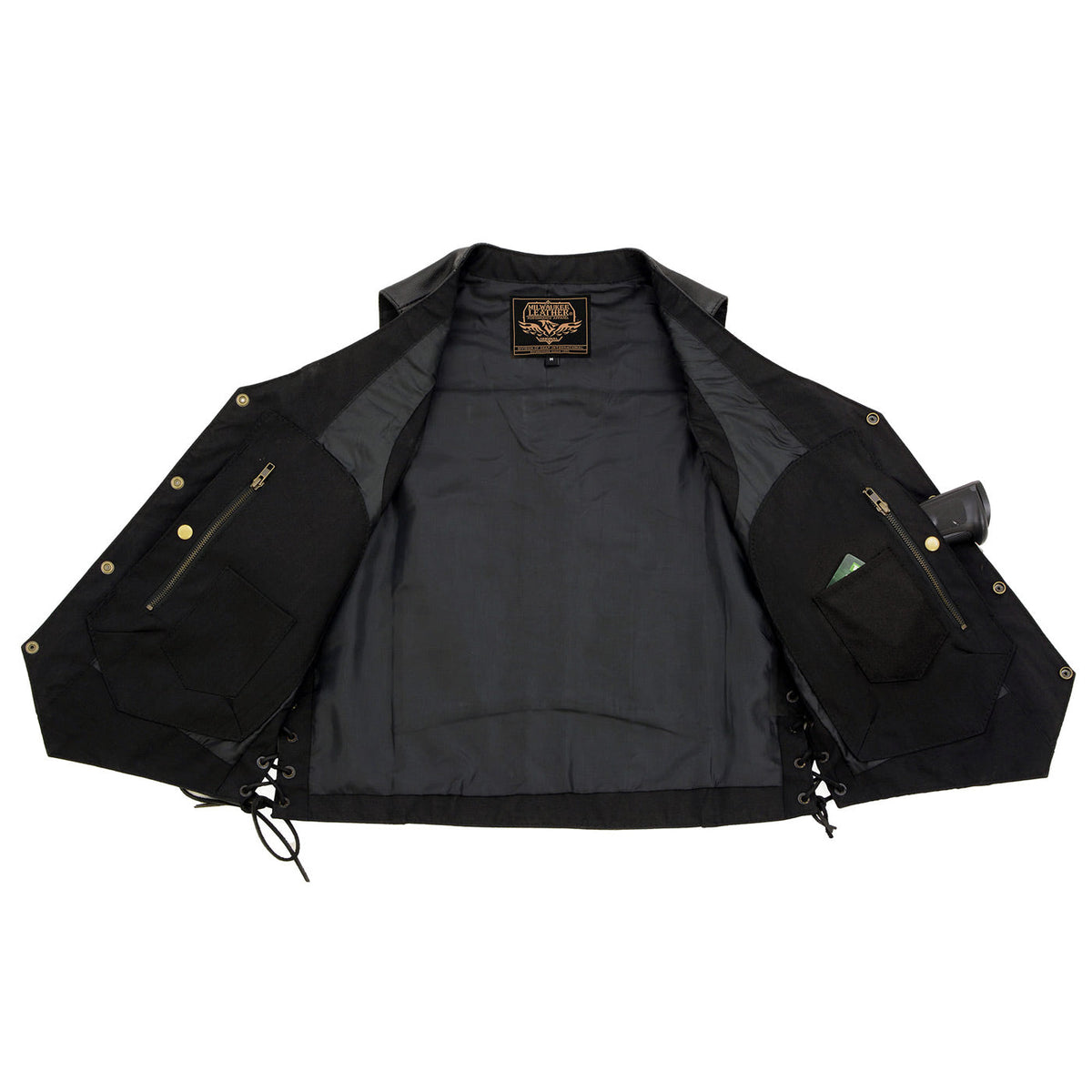 Milwaukee leather LKM3787 Men's Classic Side Laced Black Leather Motorcycle Rider Biker Vest w/ Ten Pockets — image 5