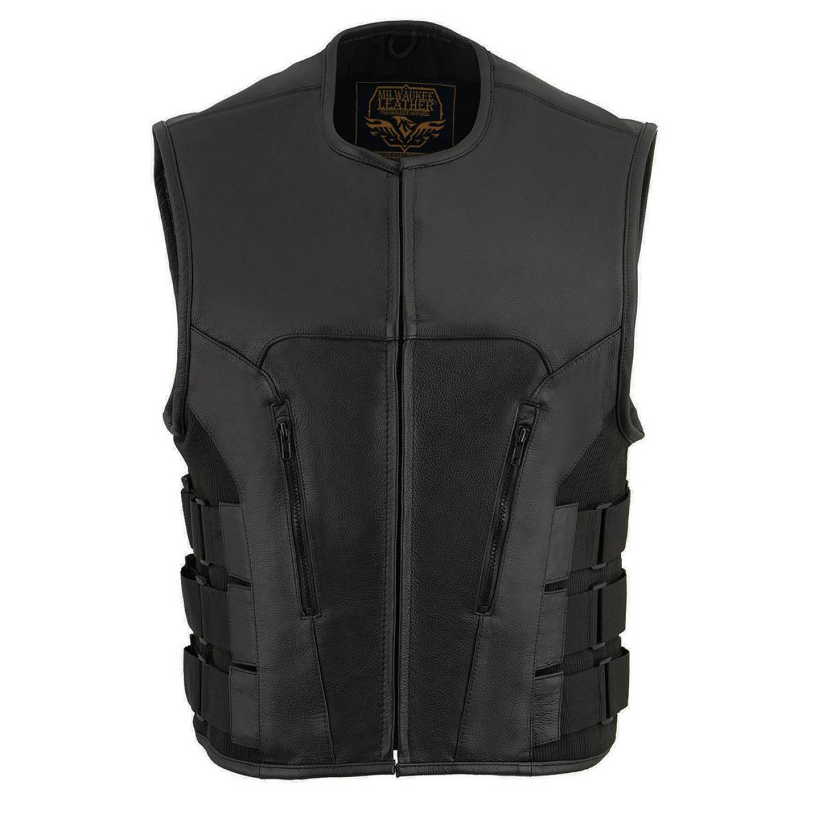 Milwaukee Leather Men's Creeper Black Triple Strap Leather Motorcycle Vest - LKM3791 — image 8