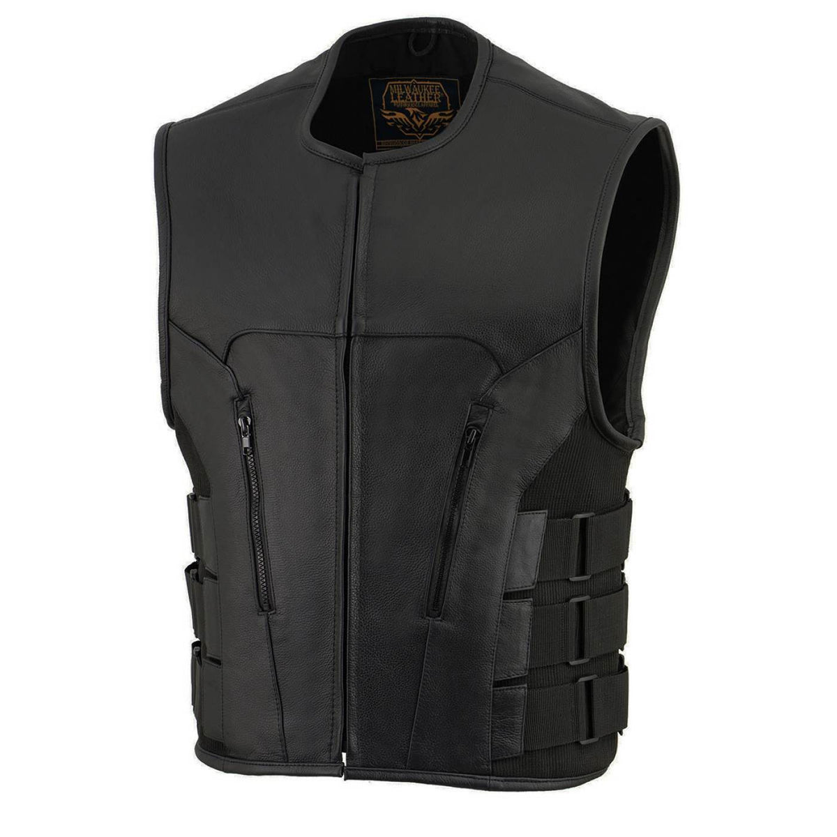 Milwaukee Leather Men's Creeper Black Triple Strap Leather Motorcycle Vest - LKM3791 — image 7