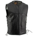 Milwaukee Leather Men's Drifter Black Collarless Buffalo Leather Motorcycle Vest - LKM3792 — image 1
