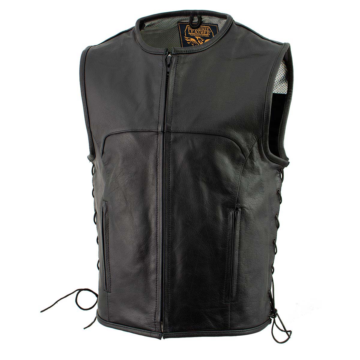 Milwaukee Leather Men's Drifter Black Collarless Buffalo Leather Motorcycle Vest - LKM3792 — image 6