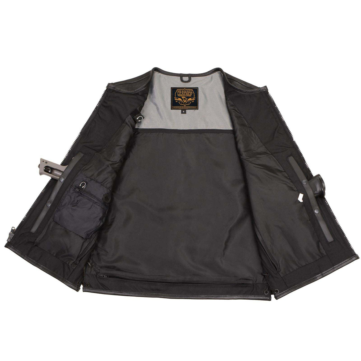 Milwaukee Leather Men's Drifter Black Collarless Buffalo Leather Motorcycle Vest - LKM3792 — image 5