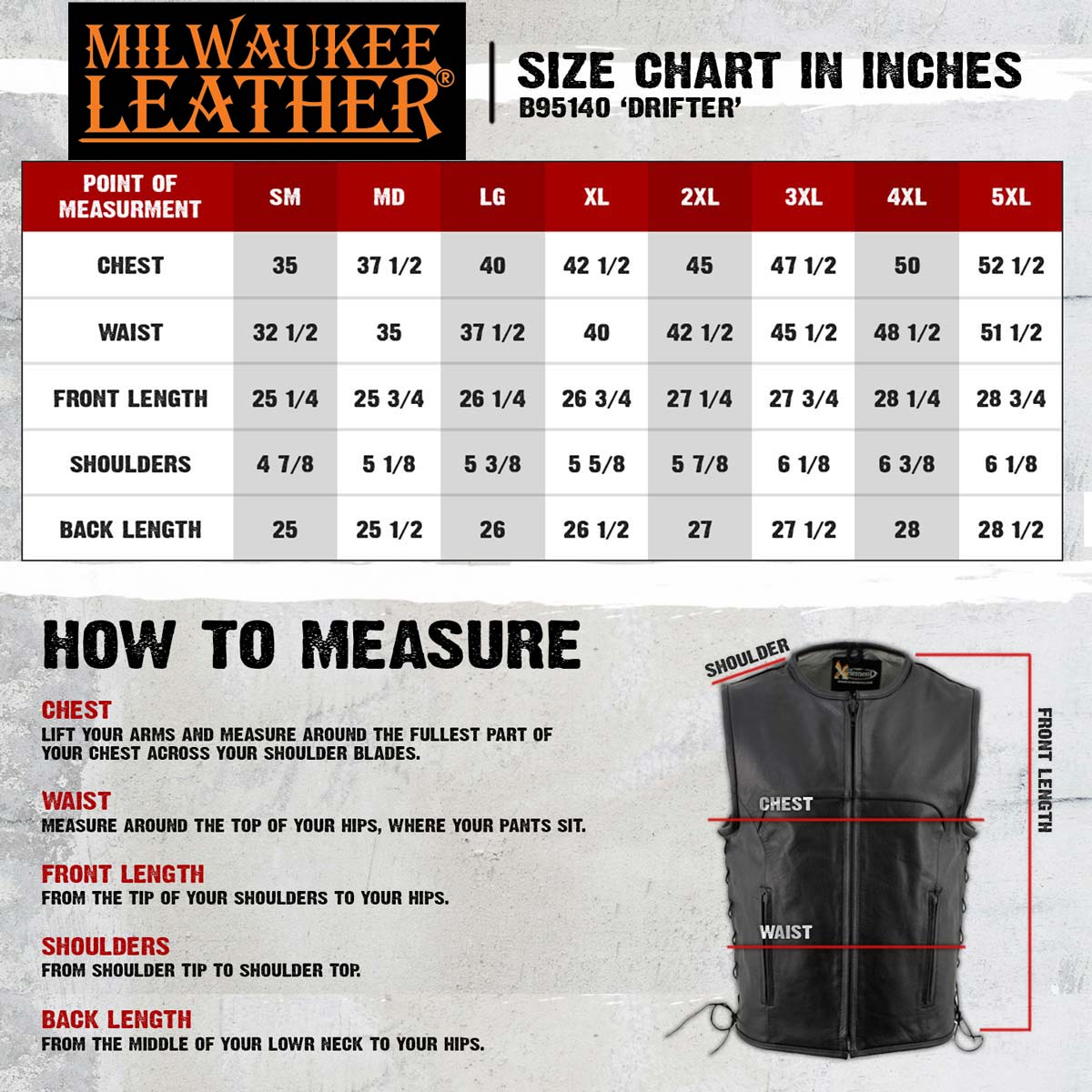 Milwaukee Leather Men's Drifter Black Collarless Buffalo Leather Motorcycle Vest - LKM3792 — image 3