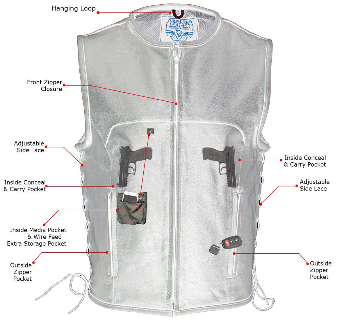 Milwaukee Leather Men's Drifter Black Collarless Buffalo Leather Motorcycle Vest - LKM3792 — image 11