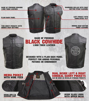 Milwaukee Leather Men's Quick Draw Black Cowhide Leather Motorcycle Vest - LKM3794 — image 2