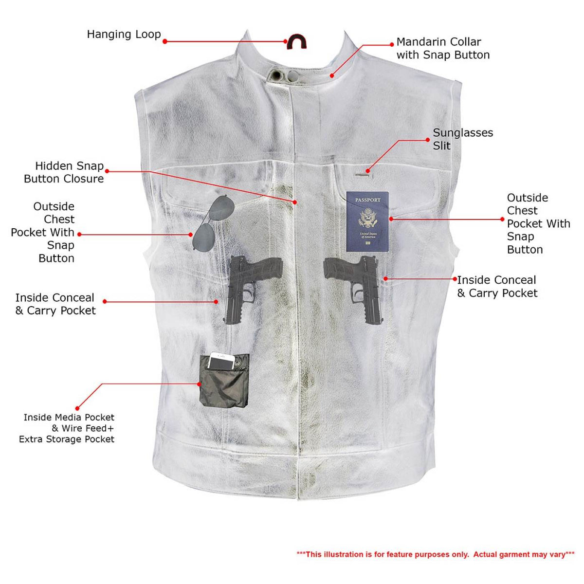 Milwaukee Leather Men's Quick Draw Black Cowhide Leather Motorcycle Vest - LKM3794 — image 5