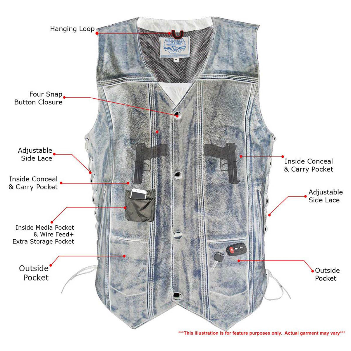 Milwaukee Leather Men's Wreck Distressed Brown Leather Motorcycle Vest - LKM3795 — image 2