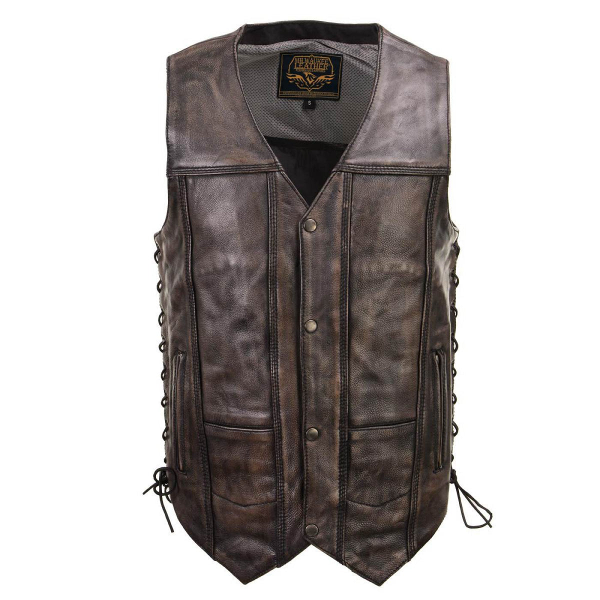 Milwaukee Leather Men's Wreck Distressed Brown Leather Motorcycle Vest - LKM3795 — image 10