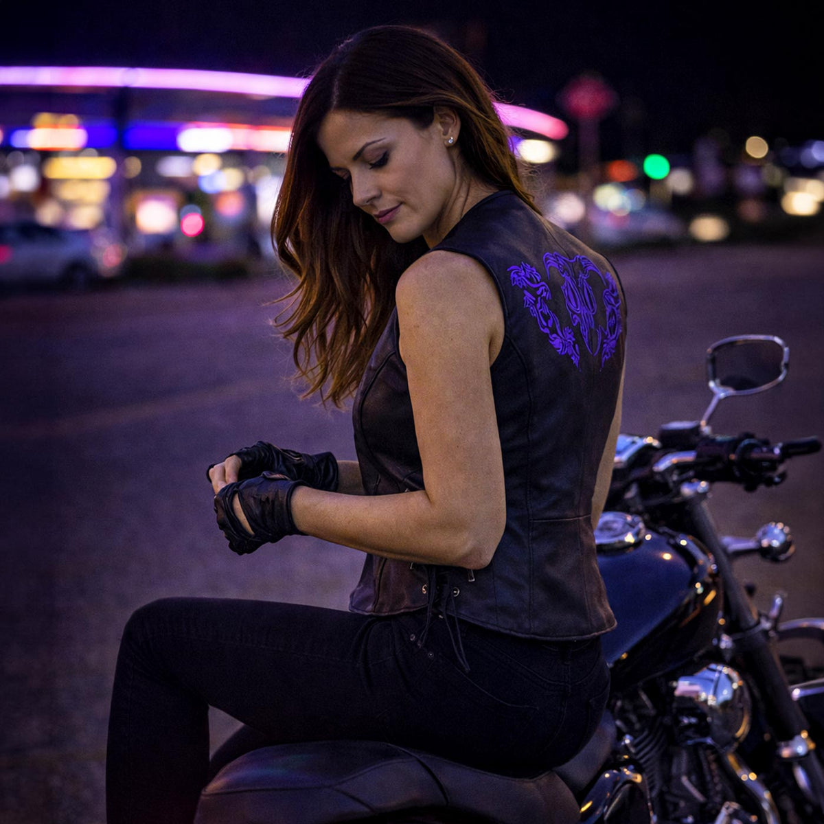Milwaukee Leather Women's Gemma Black/Purple Leather Motorcycle Vest with Side Laces - LKL4717 - image 2