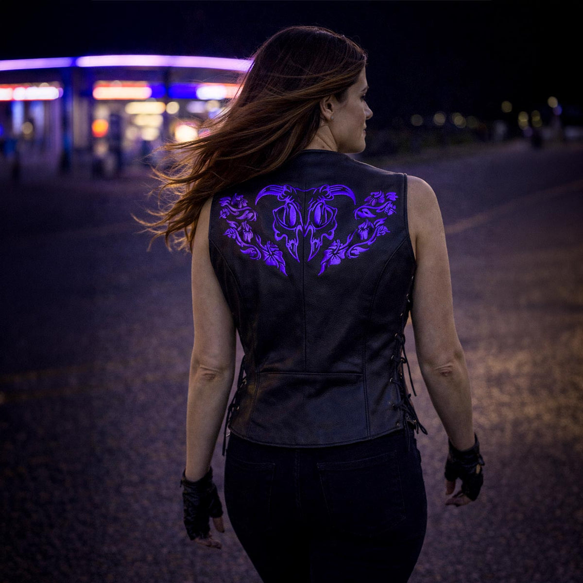 Milwaukee Leather Women's Gemma Black/Purple Leather Motorcycle Vest with Side Laces - LKL4717 - image 7