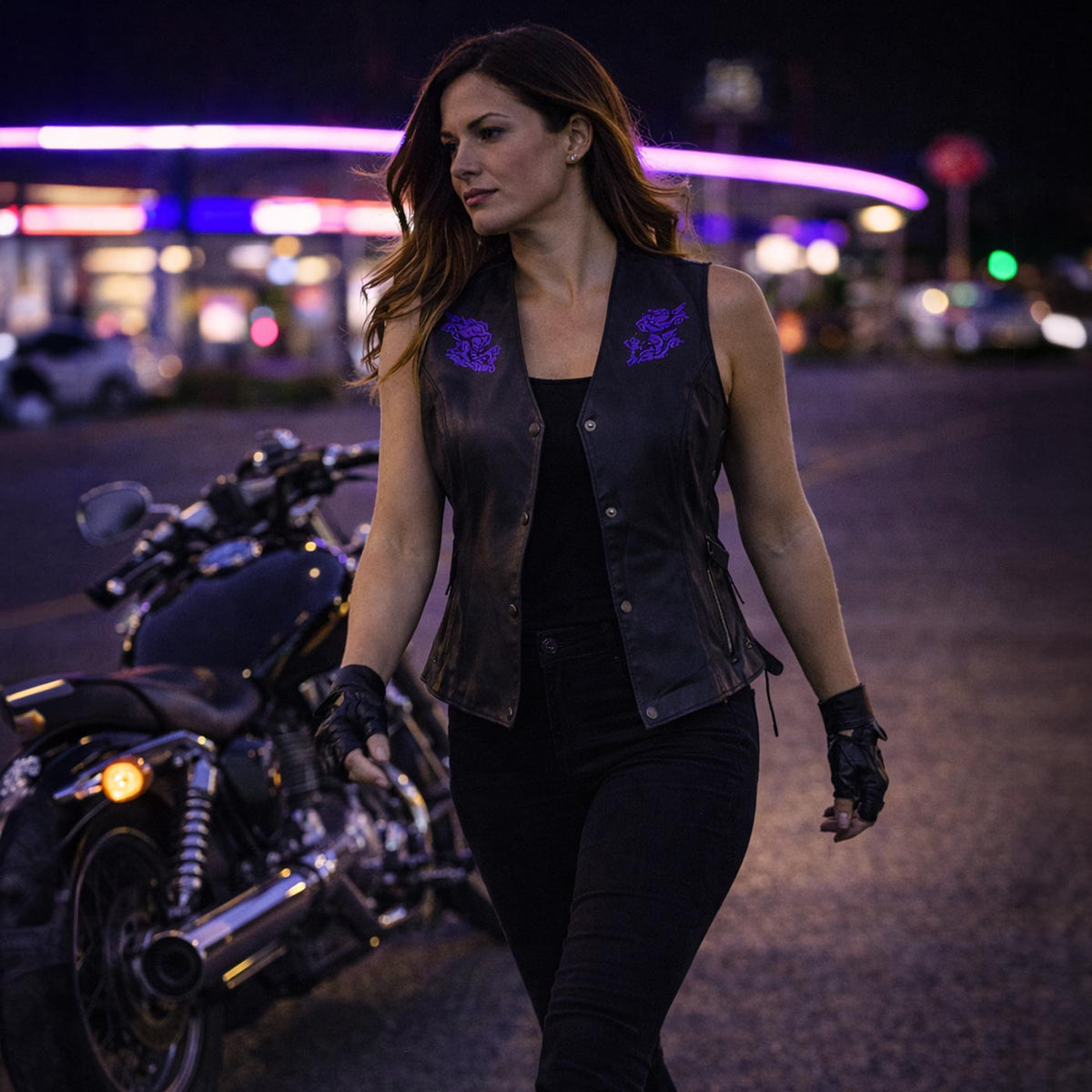 Milwaukee Leather Women's Gemma Black/Purple Leather Motorcycle Vest with Side Laces - LKL4717 - image 9