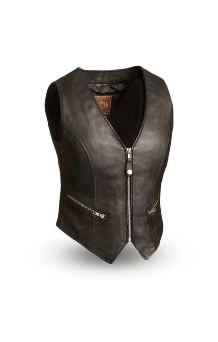 The Montana Women zipper crop leather vest