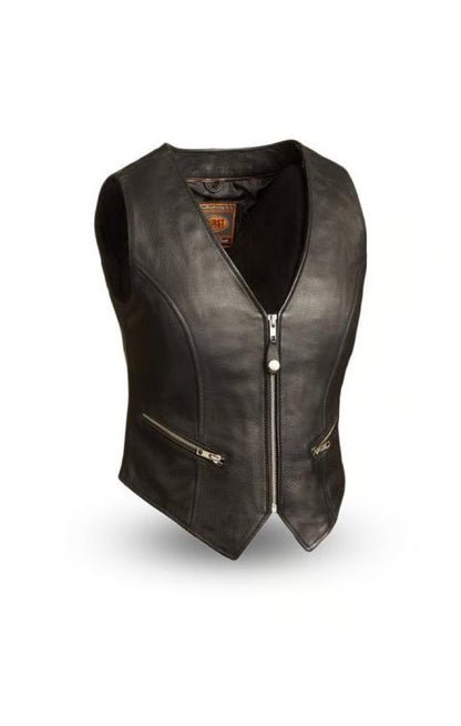 The Montana Women zipper crop leather vest