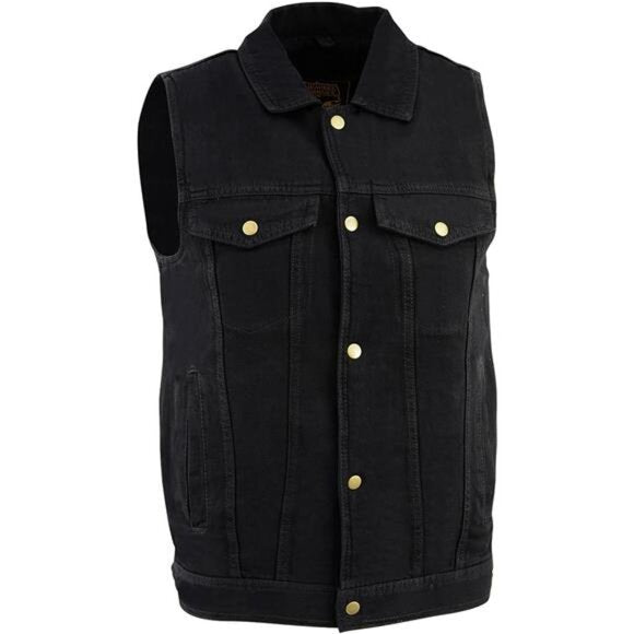 Men's Snap Front Denim Vest w/ Shirt Collar