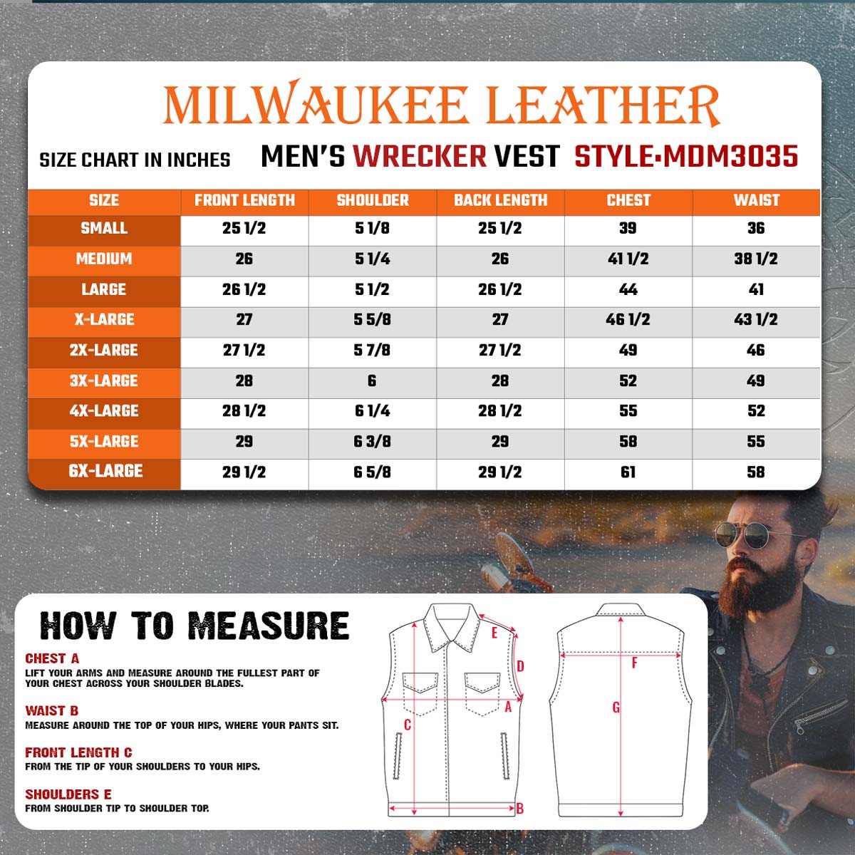 Milwaukee Leather MDM3035 Men’s Wrecker Club Vest – Black Denim & Leather, Diamond Quilt, White Stitch — image 3