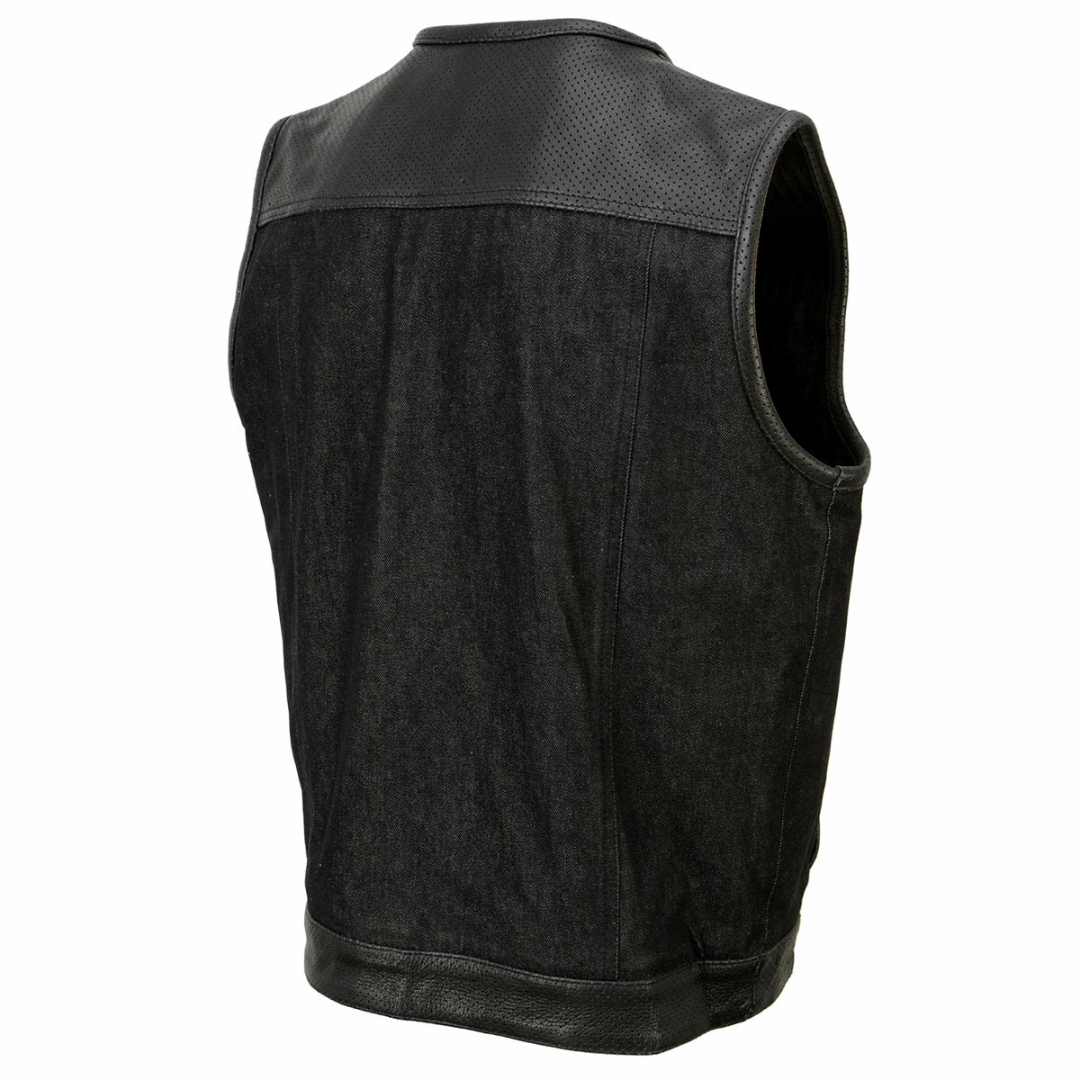 Milwaukee Leather MDM3008 Men's 'Brute' Black Perforated Leather and Denim Club Style Vest w/ Hidden Dual Closure — image 13