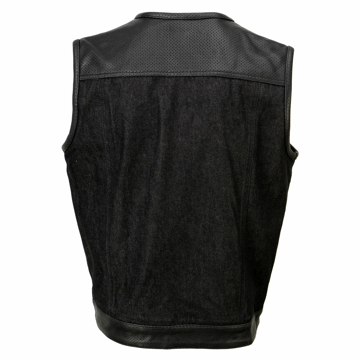 Milwaukee Leather MDM3008 Men's 'Brute' Black Perforated Leather and Denim Club Style Vest w/ Hidden Dual Closure — image 9