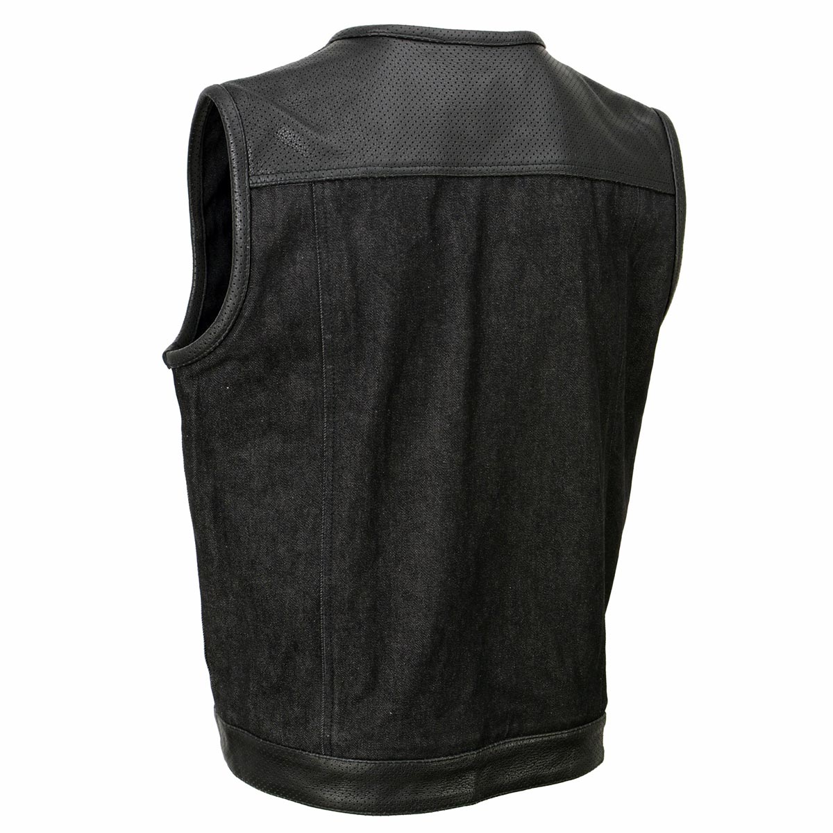 Milwaukee Leather MDM3008 Men's 'Brute' Black Perforated Leather and Denim Club Style Vest w/ Hidden Dual Closure — image 12