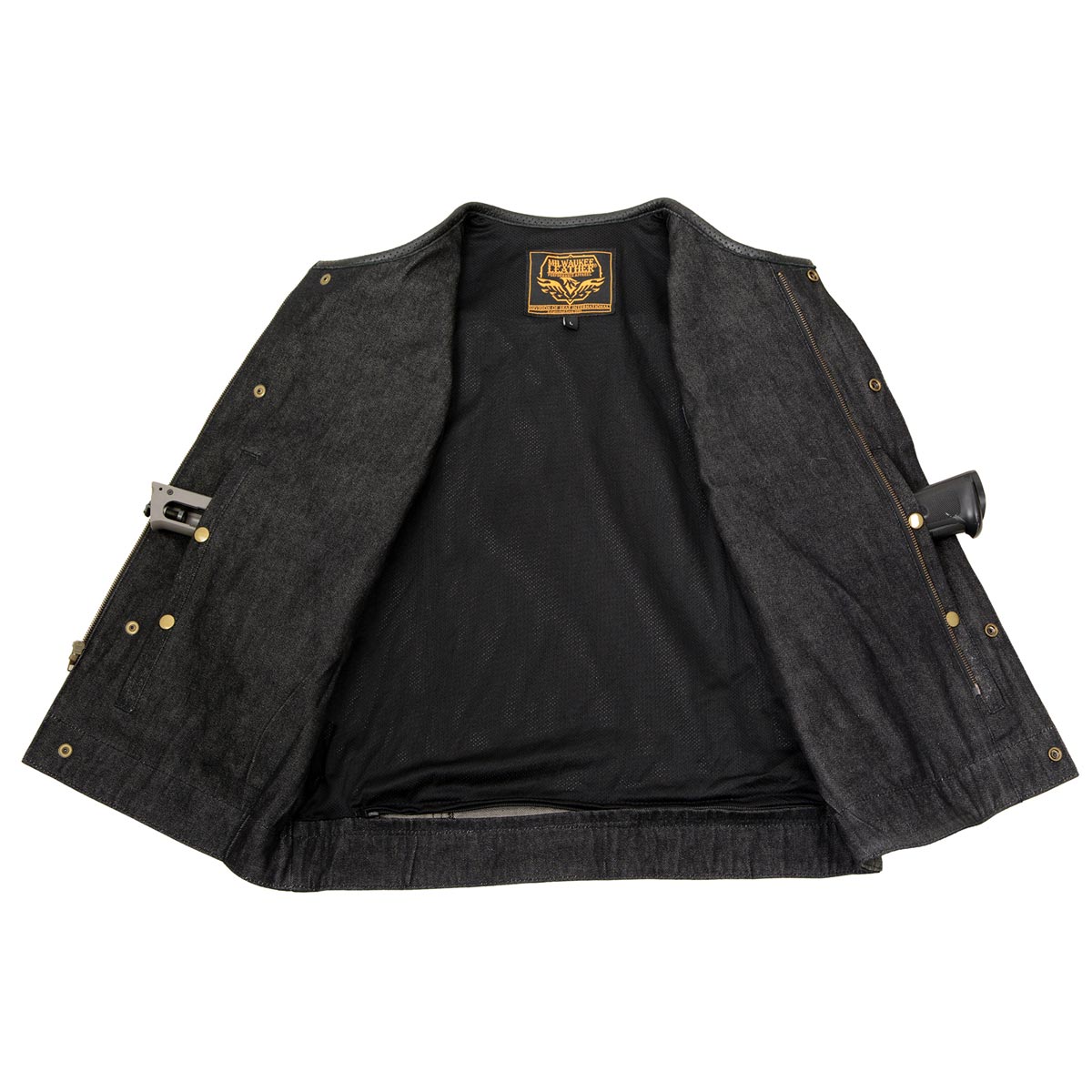 Milwaukee Leather MDM3008 Men's 'Brute' Black Perforated Leather and Denim Club Style Vest w/ Hidden Dual Closure — image 6