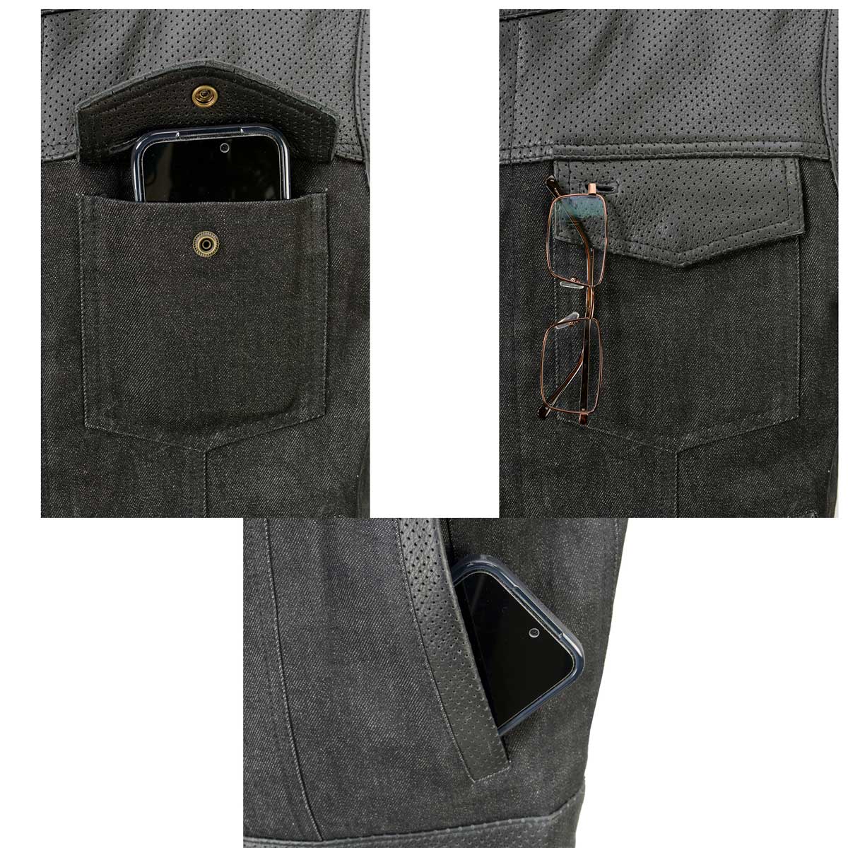 Milwaukee Leather MDM3008 Men's 'Brute' Black Perforated Leather and Denim Club Style Vest w/ Hidden Dual Closure — image 7