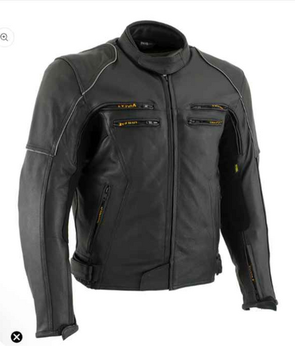 VULCAN VNE98431 MEN'S 'ACE' BLACK ADVANCED LEATHER PROTECTIVE MOTORCYCLE JACKET WITH CE ARMOR