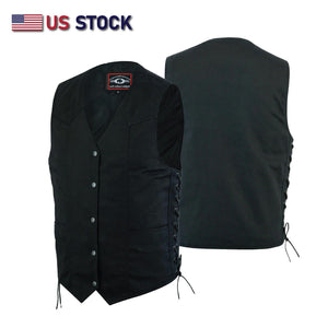 Highway Leather Denim Black Motorcycle Denim Vest Biker Men Gun Pocket # HL21614 Side Lace