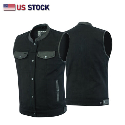 Biker Denim Club Style Anarchy Vest – Conceal Carry Utility Pockets on Both Sides
